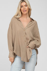 Mocha Lightweight Sheer Button Down Blouse