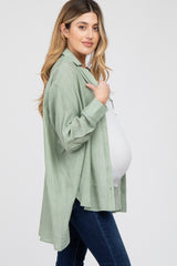 Light Olive Collared Button Down Hi-Low Maternity Top