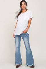 Blue Fringe Hem Maternity Flare Jeans