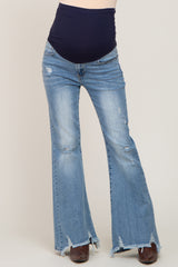 Blue Fringe Hem Maternity Flare Jeans