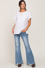 Blue Fringe Hem Maternity Flare Jeans