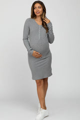 Heather Grey Ribbed Fitted Maternity Dress