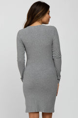 Heather Grey Ribbed Fitted Maternity Dress