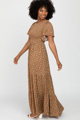 Rust Floral Smocked Tiered Maxi Dress