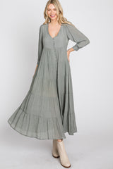 Light Olive Button Front Tiered Maxi Dress