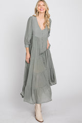 Light Olive Button Front Tiered Maxi Dress