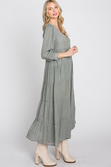 Light Olive Button Front Tiered Maxi Dress