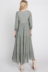 Light Olive Button Front Tiered Maxi Dress