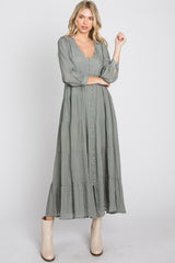 Light Olive Button Front Tiered Maxi Dress