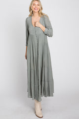 Light Olive Button Front Tiered Maxi Dress