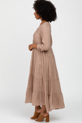 Mocha Button Front Tiered Maxi Dress