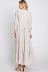 Ivory Button Front Tiered Maxi Dress