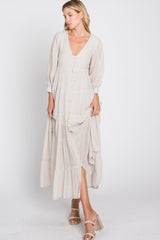 Ivory Button Front Tiered Maxi Dress