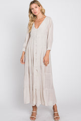 Ivory Button Front Tiered Maxi Dress