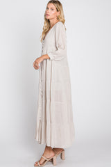 Ivory Button Front Tiered Maxi Dress