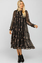 Black Floral Tiered Midi Dress