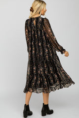 Black Floral Tiered Midi Dress