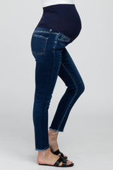 Navy Blue Frayed Hem Skinny Maternity Jeans