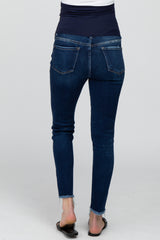 Navy Blue Frayed Hem Skinny Maternity Jeans