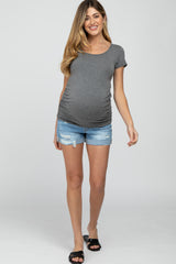 Blue Cuffed Maternity Jean Shorts