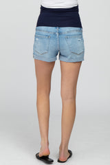 Blue Cuffed Maternity Jean Shorts