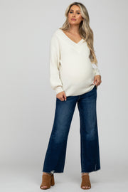 Navy Blue Distressed Wide Leg Maternity Jeans