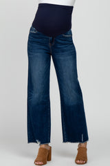 Navy Blue Distressed Wide Leg Maternity Jeans