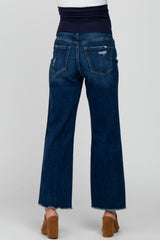 Navy Blue Distressed Wide Leg Maternity Jeans