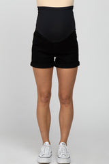 Black Cuffed Maternity Jean Shorts