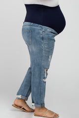 Blue Distressed Cuffed Crop Maternity Plus Jeans