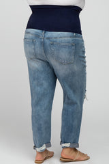 Blue Distressed Cuffed Crop Maternity Plus Jeans