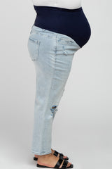 Light Blue Distressed Open Knee Maternity Plus Jeans