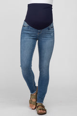 Blue Fringe Hem Maternity Skinny Jeans