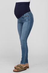 Blue Fringe Hem Maternity Skinny Jeans