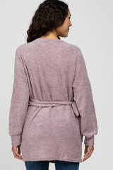 Mauve Fuzzy Tie Front Wrap Top