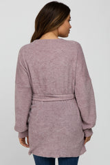 Mauve Fuzzy Tie Front Wrap Maternity Top