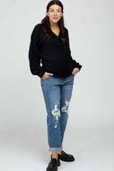 Blue Distressed  Cropped Straight Maternity Jeans