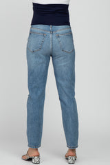 Blue Distressed Knee Maternity Jeans