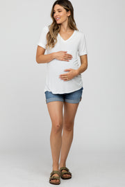 Blue Cuffed Denim Maternity Shorts