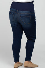 Navy Blue Distressed Plus Maternity Jean