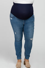 Medium Wash Distressed Plus Maternity Jean