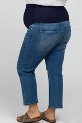 Blue Cropped Straight Leg Maternity Plus Jeans