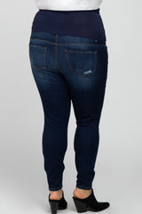 Navy Blue Distressed Cropped Maternity Plus Jeans