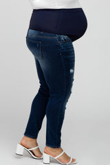 Navy Blue Distressed Maternity Plus Jeans