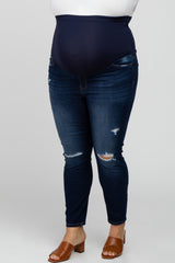 Navy Blue Distressed Maternity Plus Jeans