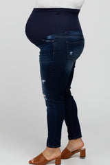 Navy Blue Distressed Maternity Plus Jeans