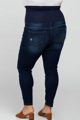 Navy Blue Distressed Maternity Plus Jeans