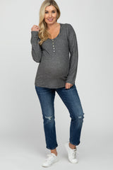 Black Charcoal Striped Long Sleeve Maternity Top