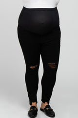 Black Distressed Plus Maternity Jeans