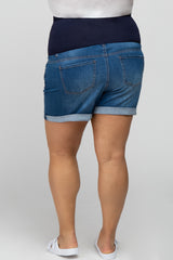 Blue Cuffed Hem Maternity Plus Denim Shorts